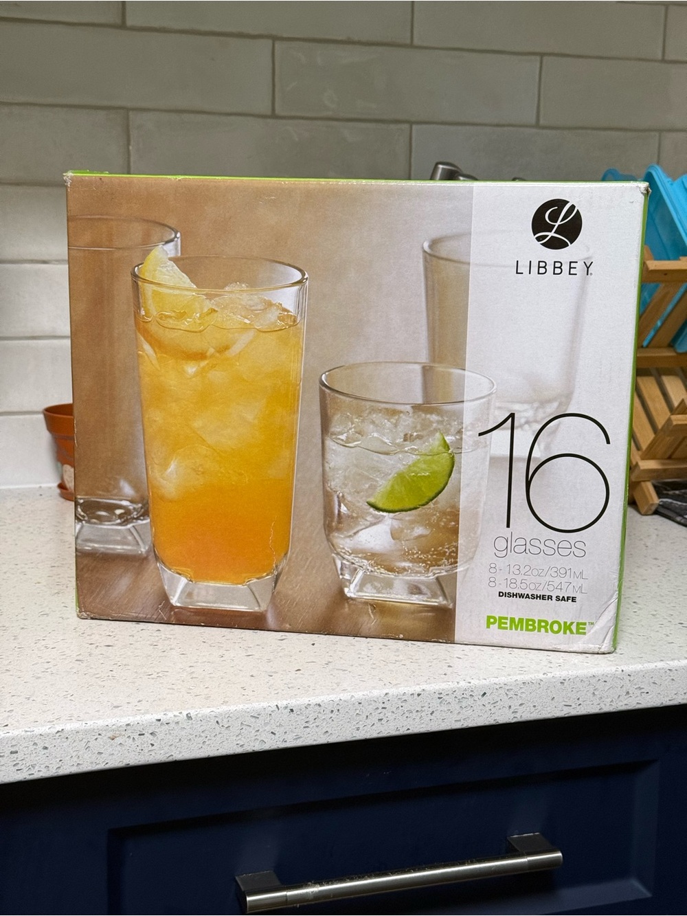 Libbey Pembroke Clear Glass Tumbler Set with Green Accent